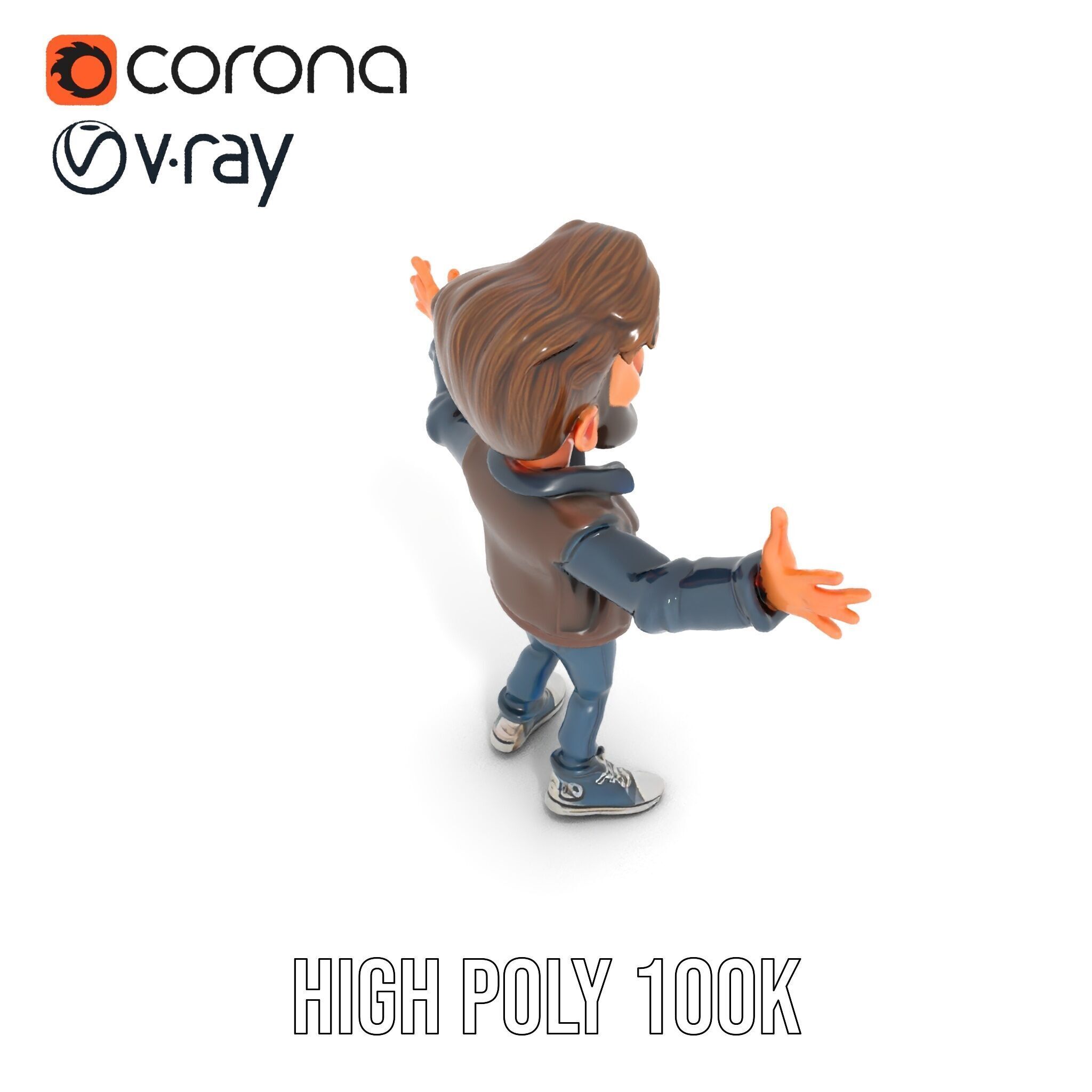 Stylish D Character with Beard in Casual Attire  Rigged and A... Low-poly 3D model_22