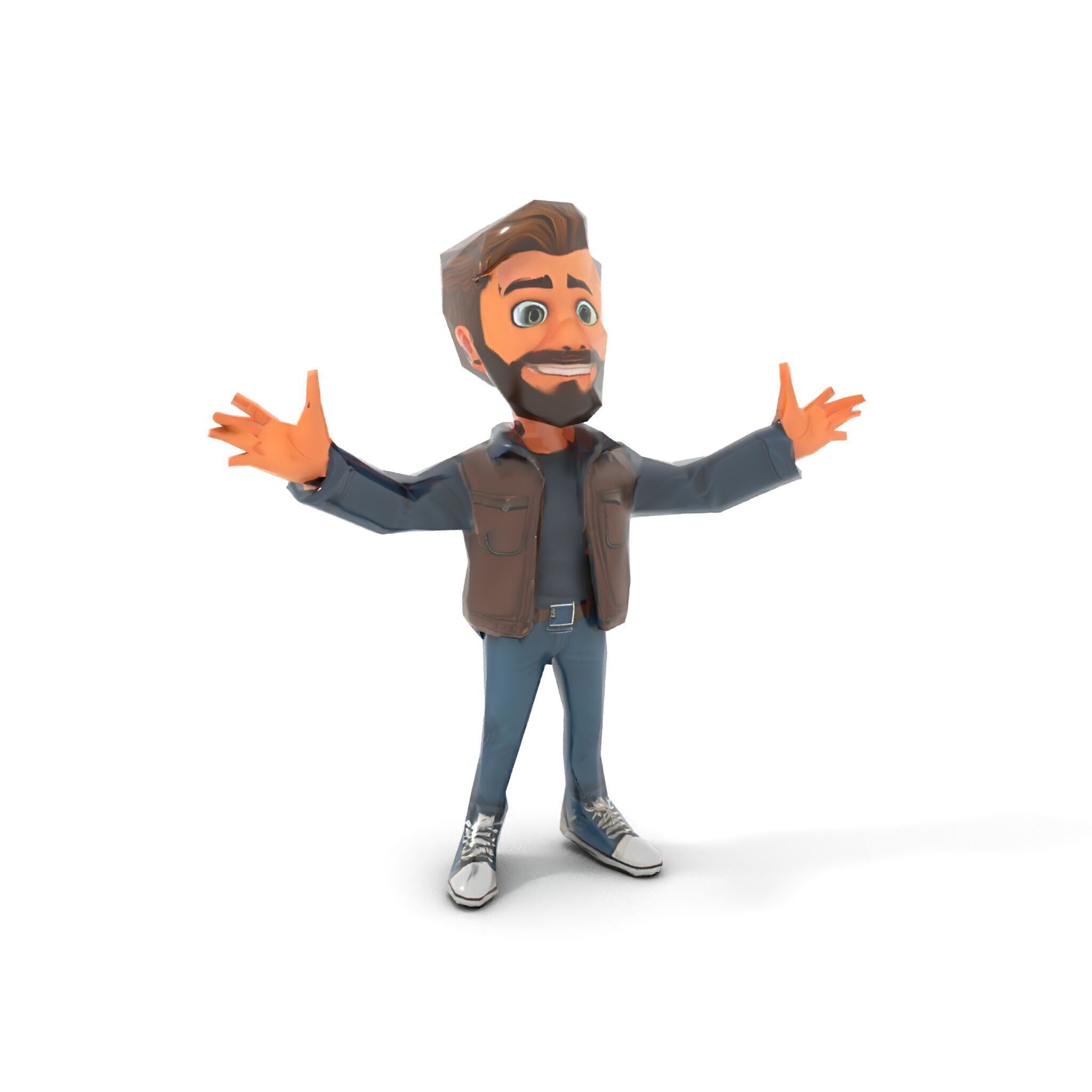 Stylish D Character with Beard in Casual Attire  Rigged and A... Low-poly 3D model_14