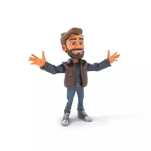 Stylish D Character with Beard in Casual Attire  Rigged and A... Low-poly 3D model