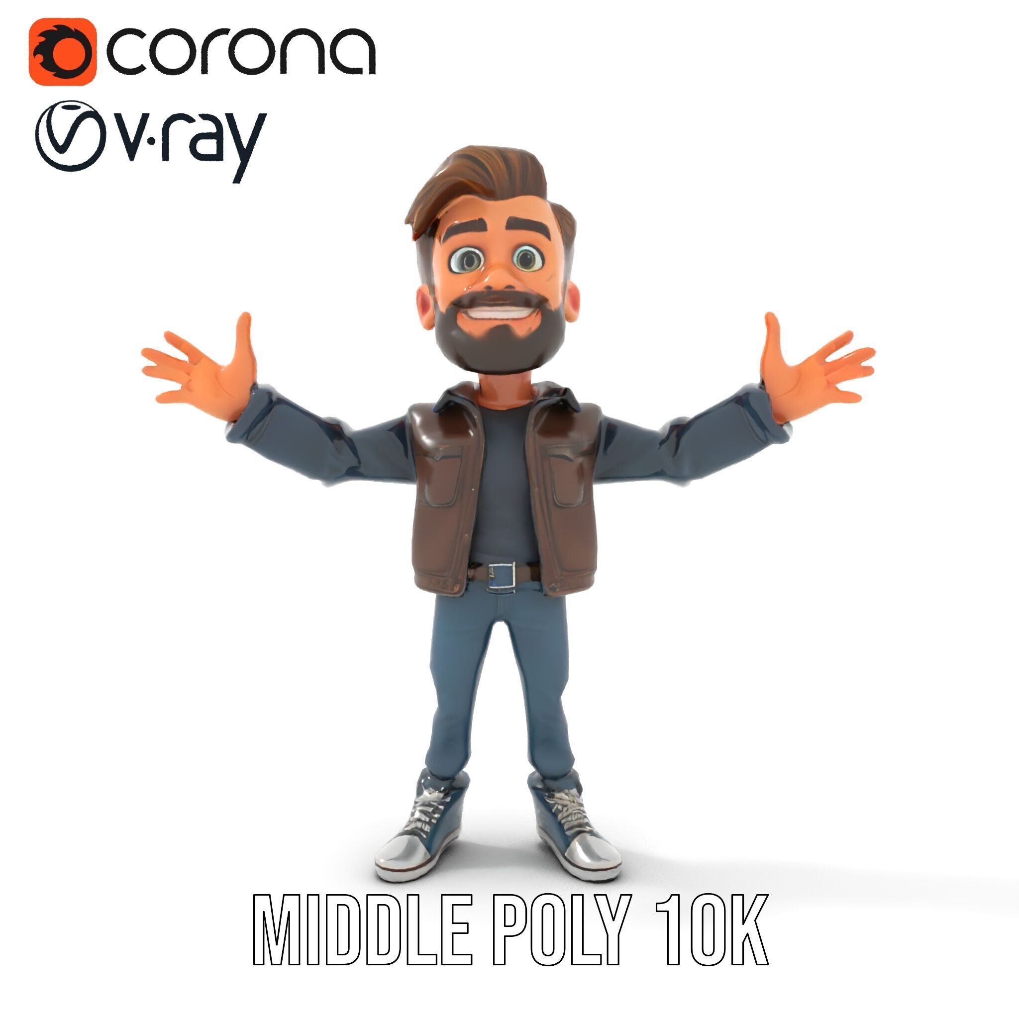 Stylish D Character with Beard in Casual Attire  Rigged and A... Low-poly 3D model_20