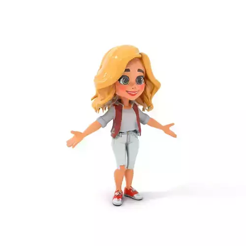 Blonde Cartoon Girl Character Model  Rigged and Animated Low-poly 3D model