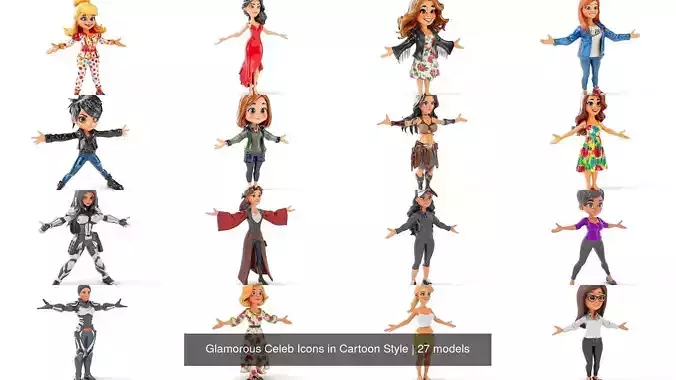 Glamorous Celeb Icons in Cartoon Style 3D Model Collection