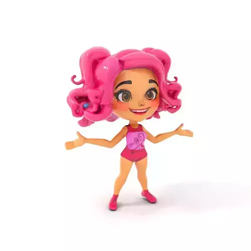 Cheerful PinkHaired Cartoon Girl Rigged and Animated Low-poly 3D model
