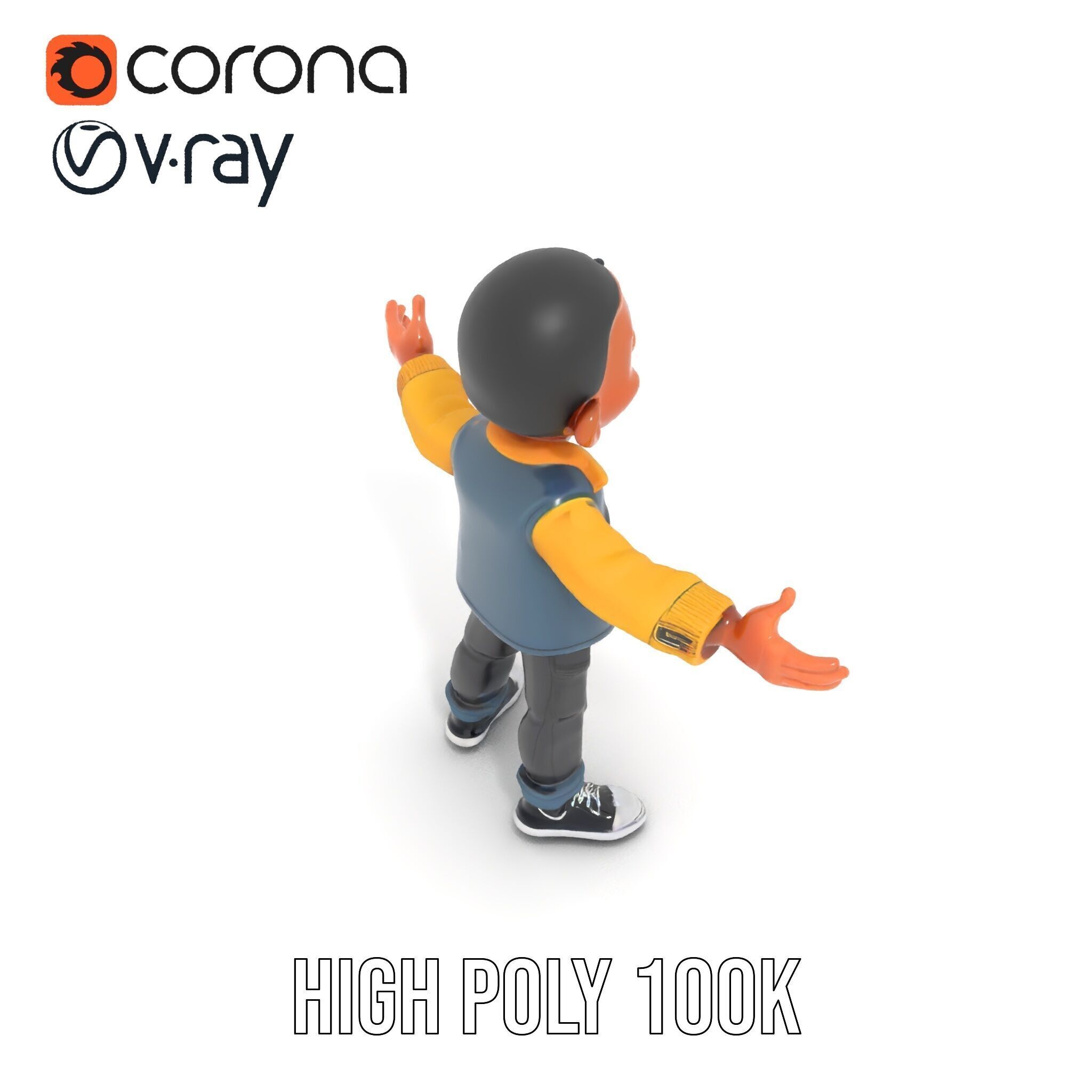 Energetic Boy in Casual Wear Rigged and Animated D Character ... Low-poly 3D model_18