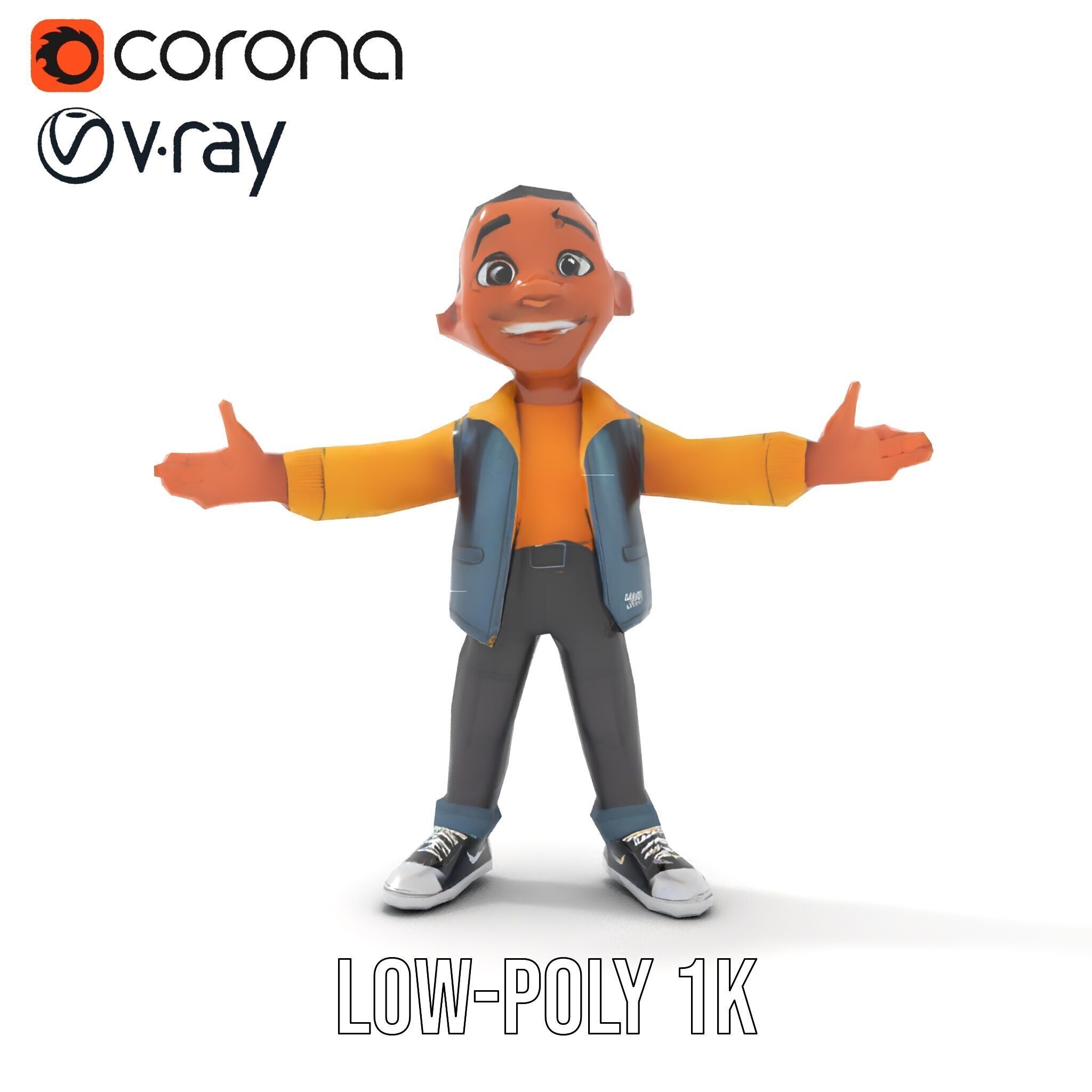 Energetic Boy in Casual Wear Rigged and Animated D Character ... Low-poly 3D model_11