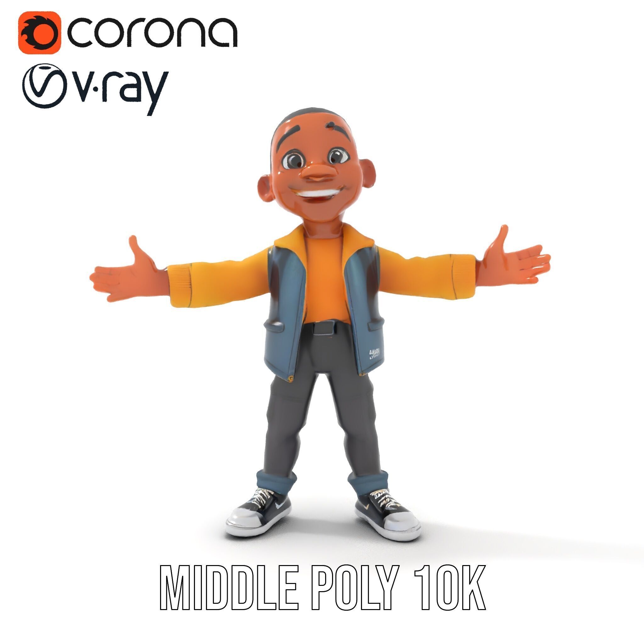 Energetic Boy in Casual Wear Rigged and Animated D Character ... Low-poly 3D model_13