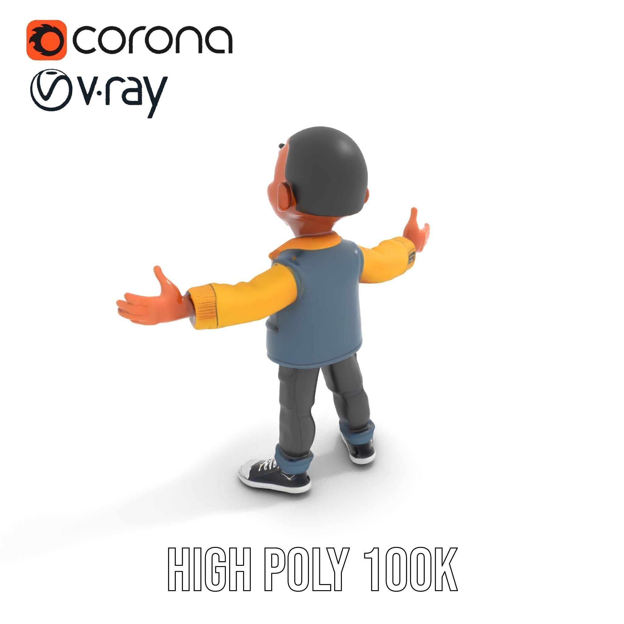 Energetic Boy in Casual Wear Rigged and Animated D Character ... Low-poly 3D model_26