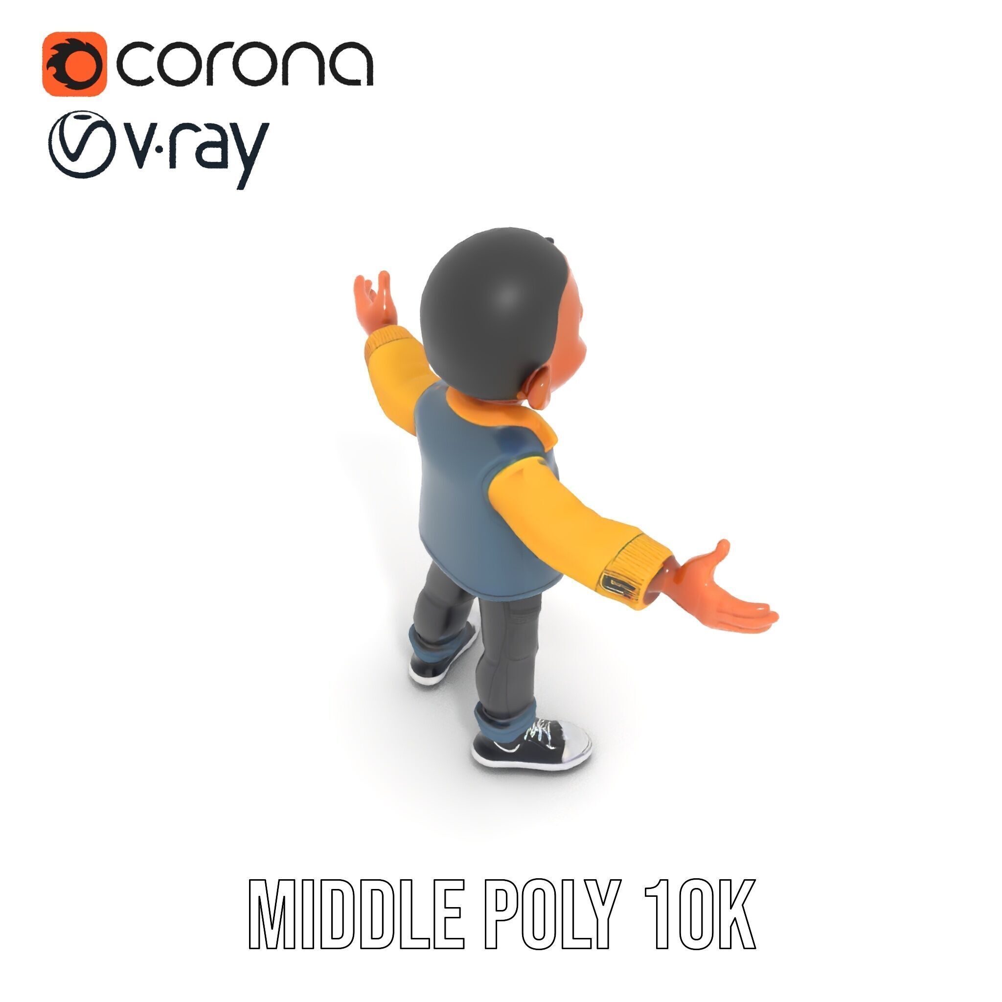 Energetic Boy in Casual Wear Rigged and Animated D Character ... Low-poly 3D model_16