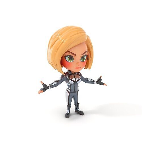 Animated Rigged Futuristic Heroine Character Model with Costume Low-poly 3D model