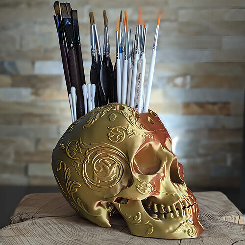 Brushes Pens Decorative Storage Skull  3D print model