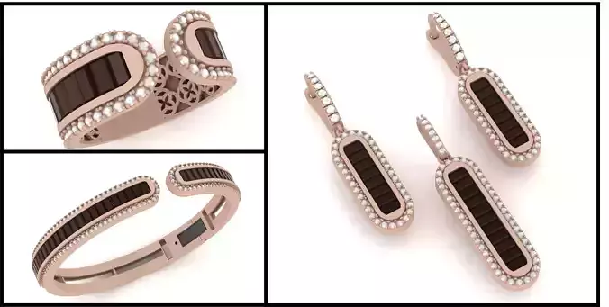 Luxury jewelry Set Ring-Bracelet-Pendant-Earring-Stl-Obj-FBX-3DM