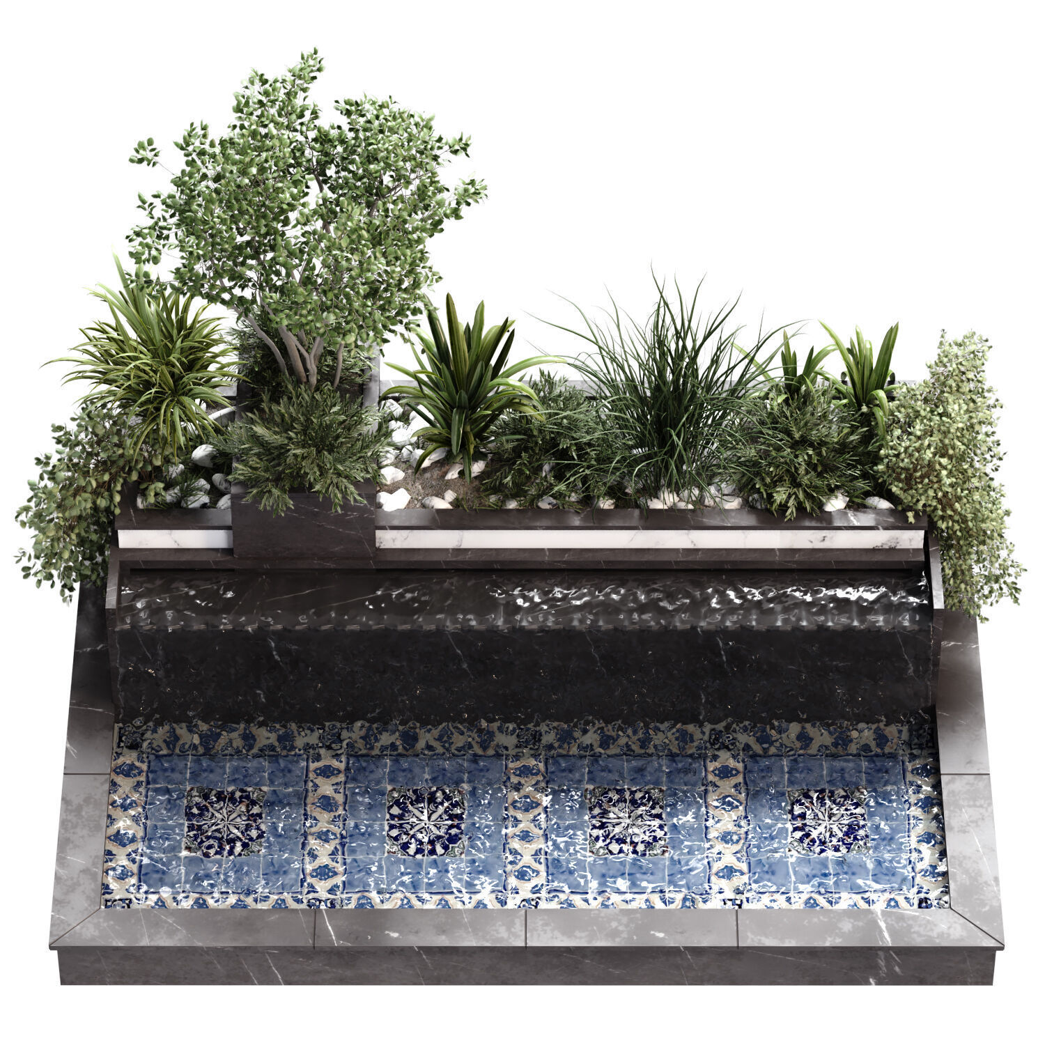 Landscape waterfall and plant set 645 3D model_3