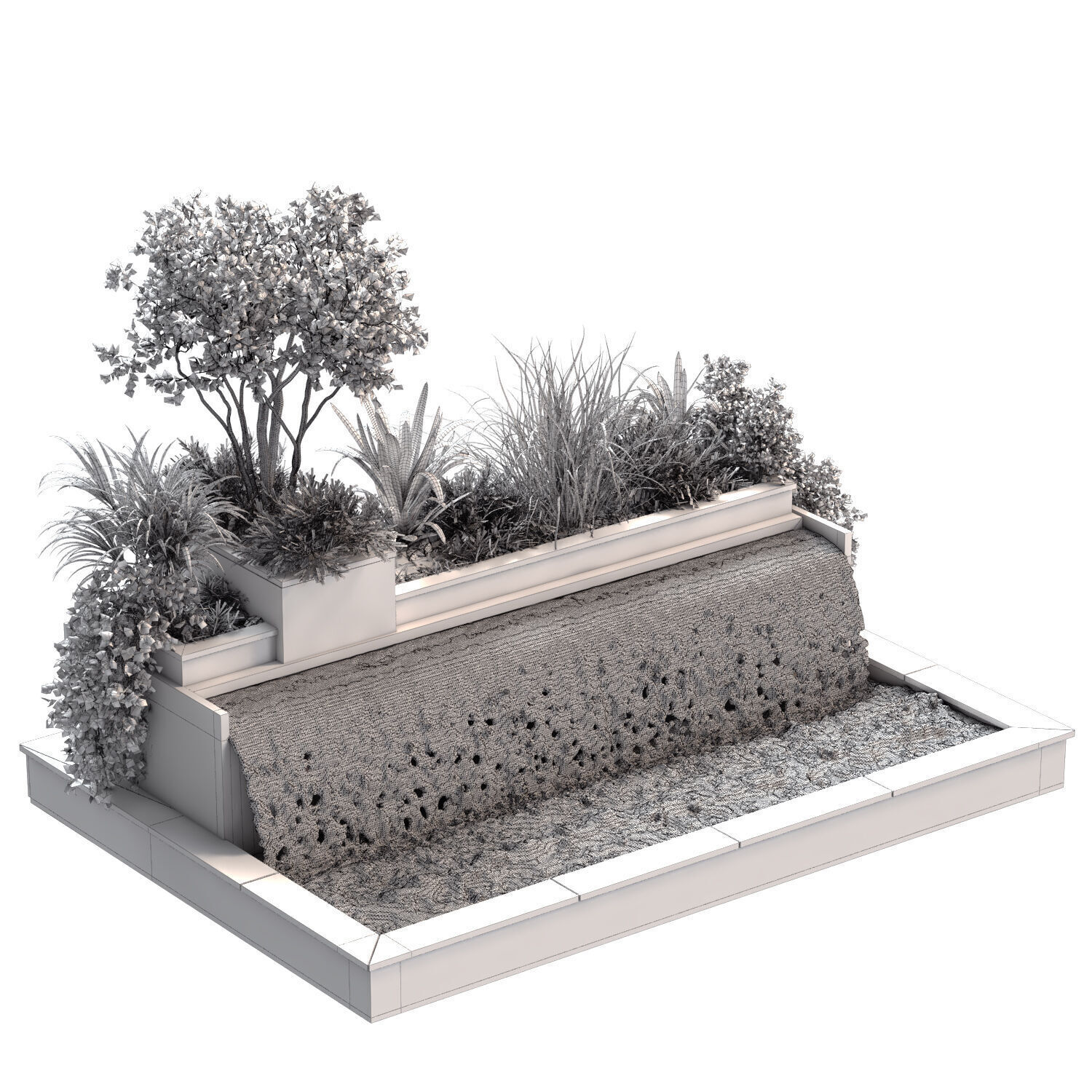 Landscape waterfall and plant set 645 3D model_4