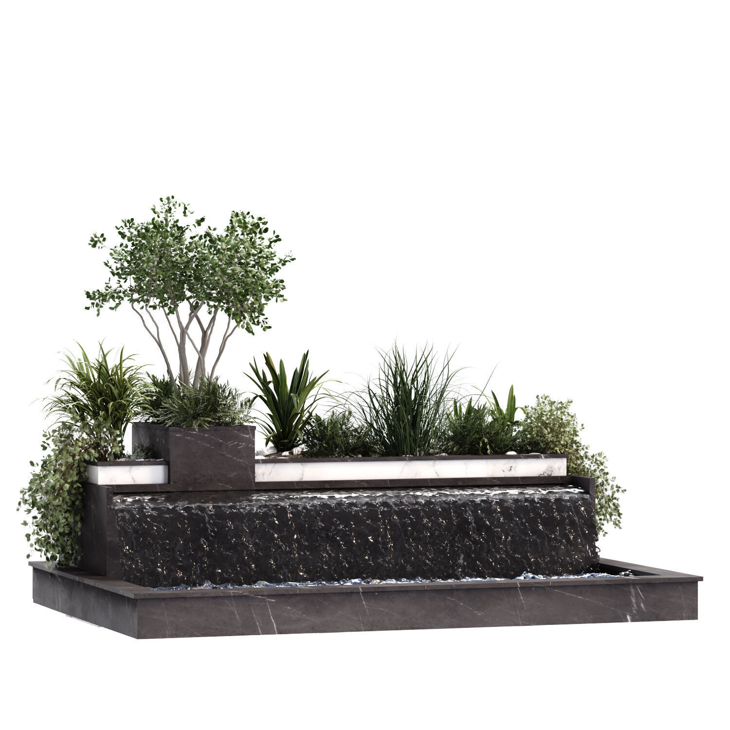 Landscape waterfall and plant set 645 3D model_2