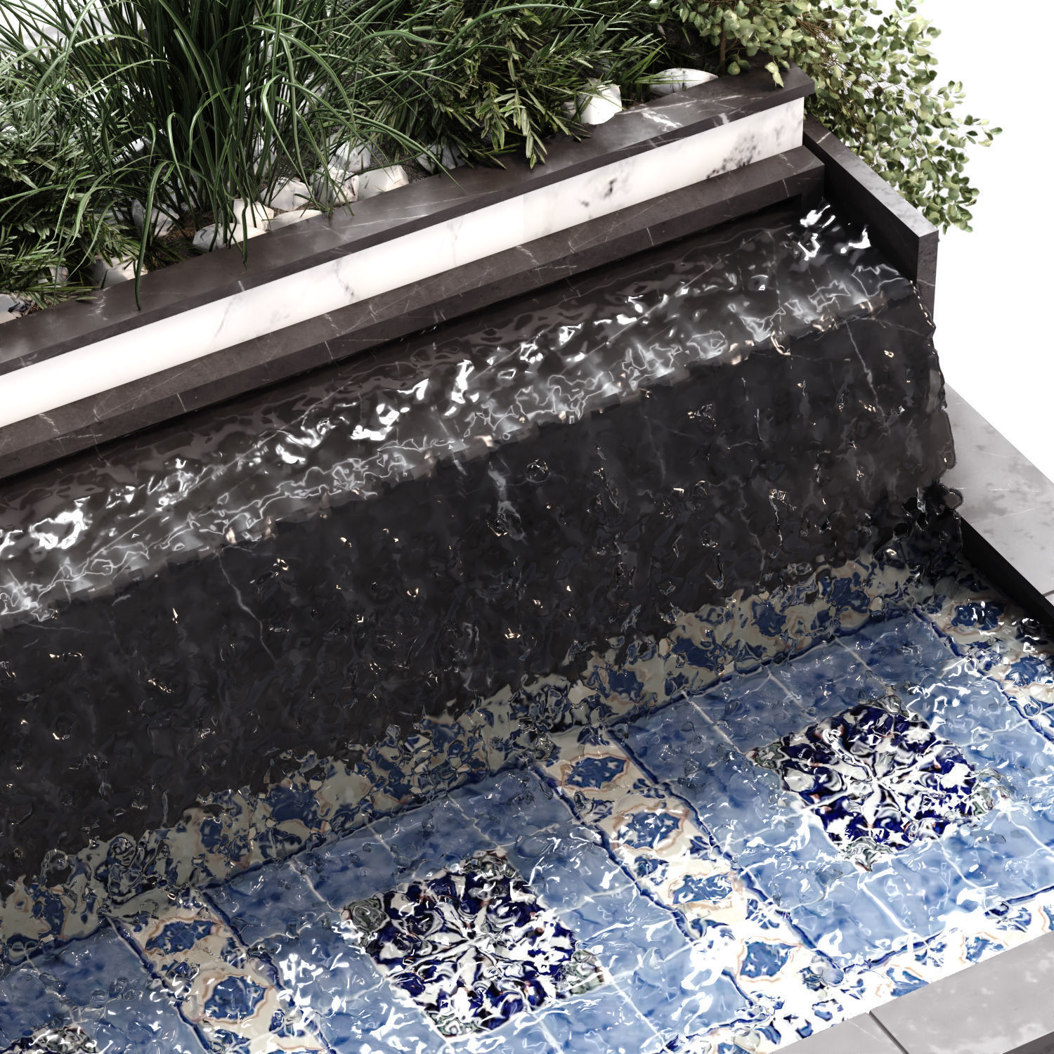 Landscape waterfall and plant set 645 3D model_1