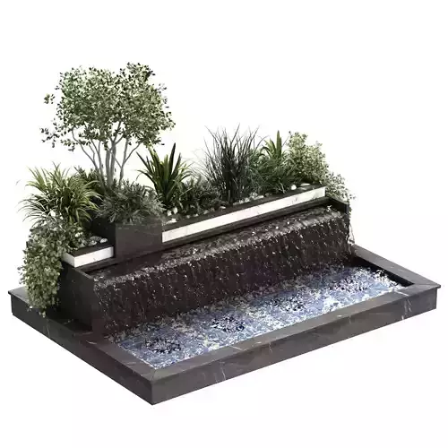 Landscape waterfall and plant set 645 3D model