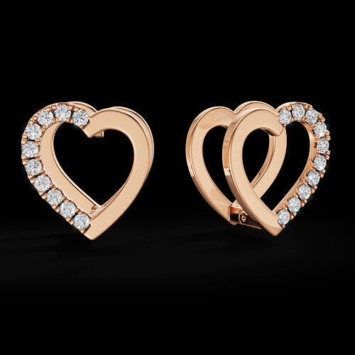 Heart-Shaped Diamond Hoop Earrings 3D Model 3D print model