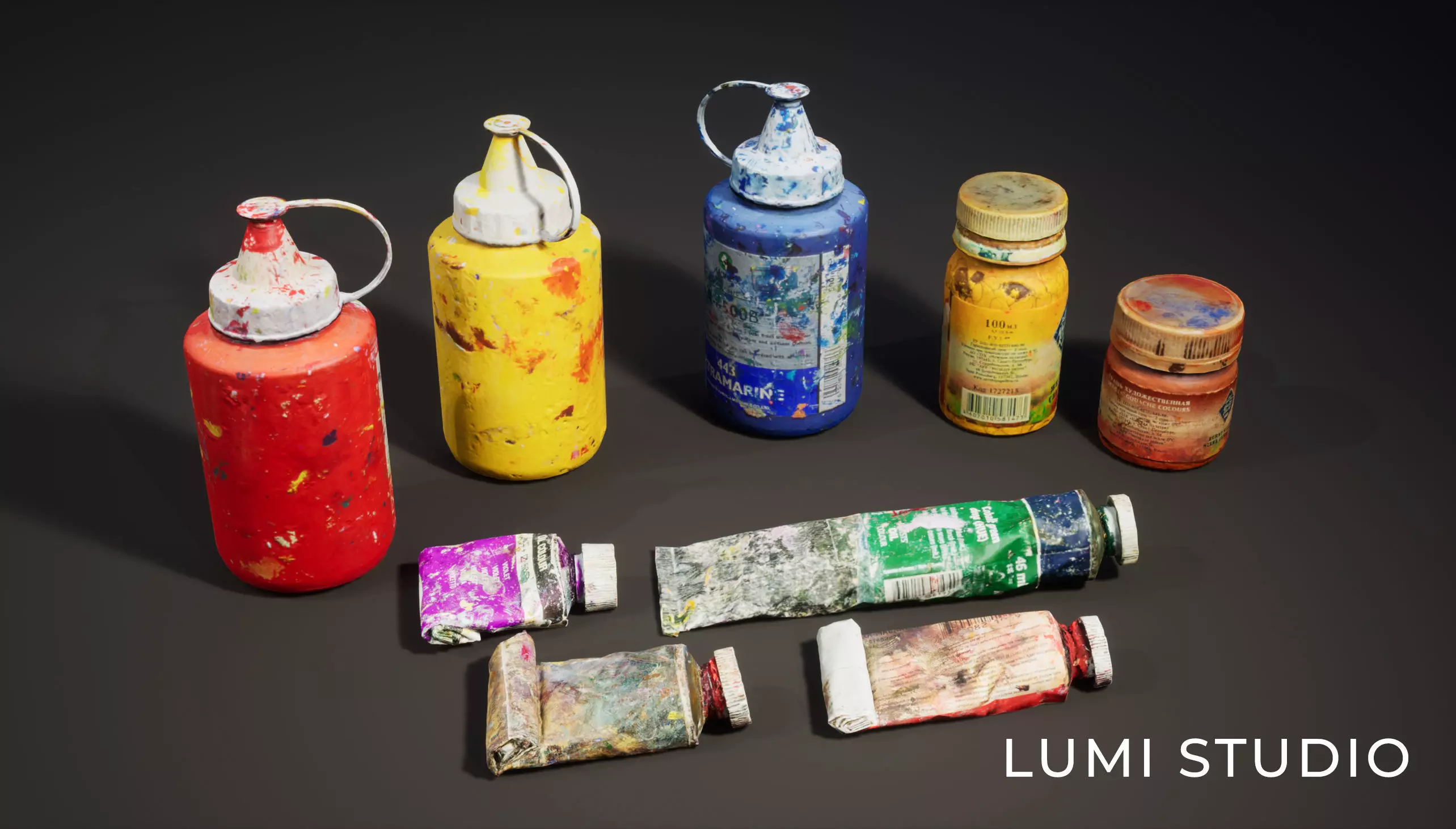 Paint Containers Low-poly 3D model_0