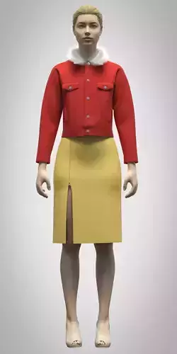  womens denim jacket and skirt rigged  3d model