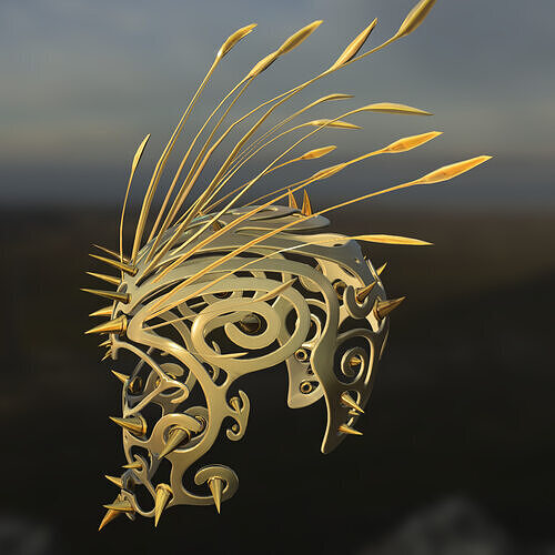 Golden Spiked Royal Fantasy Helmet Low-poly 3D model