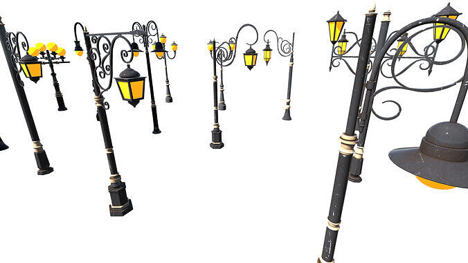 Victorian Street Lamps and Lanterns 3D Pack For Games  Low-poly 3D model