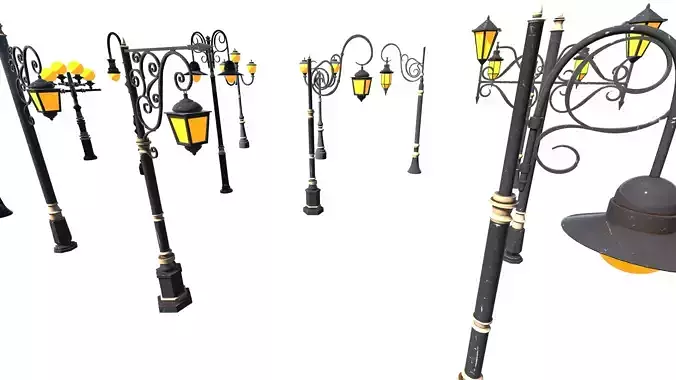 Victorian Street Lamps and Lanterns 3D Pack For Games 