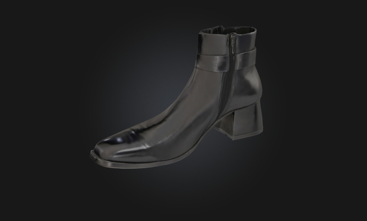 Black Leather Ankle Boots Footwear Model for Fashion 3D model_1