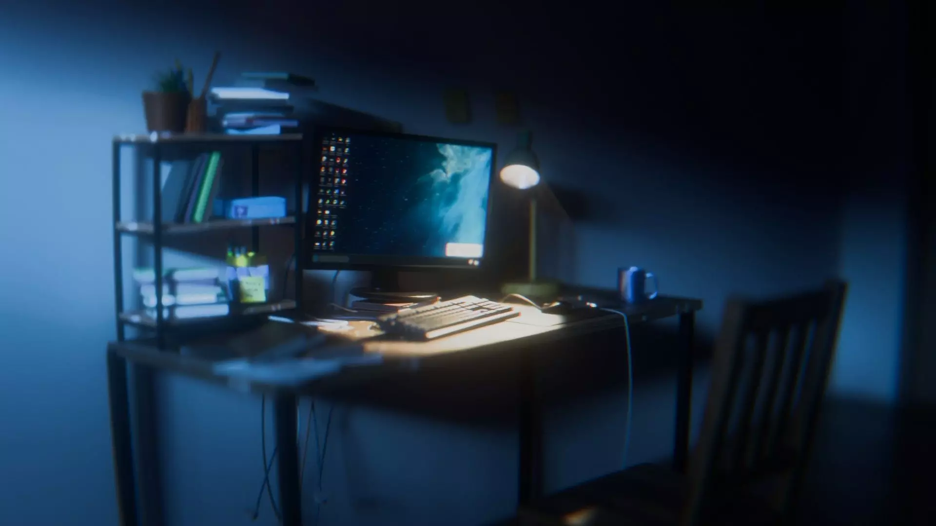 Messy Computer Table Day and Night 3D model