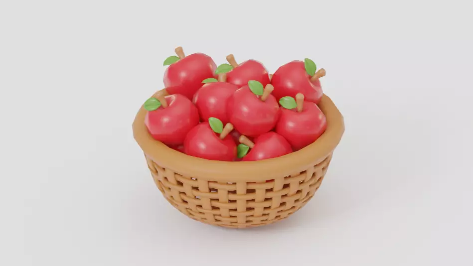Apples in Basket Low-poly 3D model_0