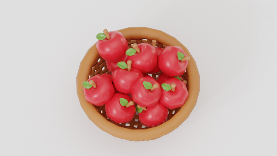 Apples in Basket Low-poly 3D model_1