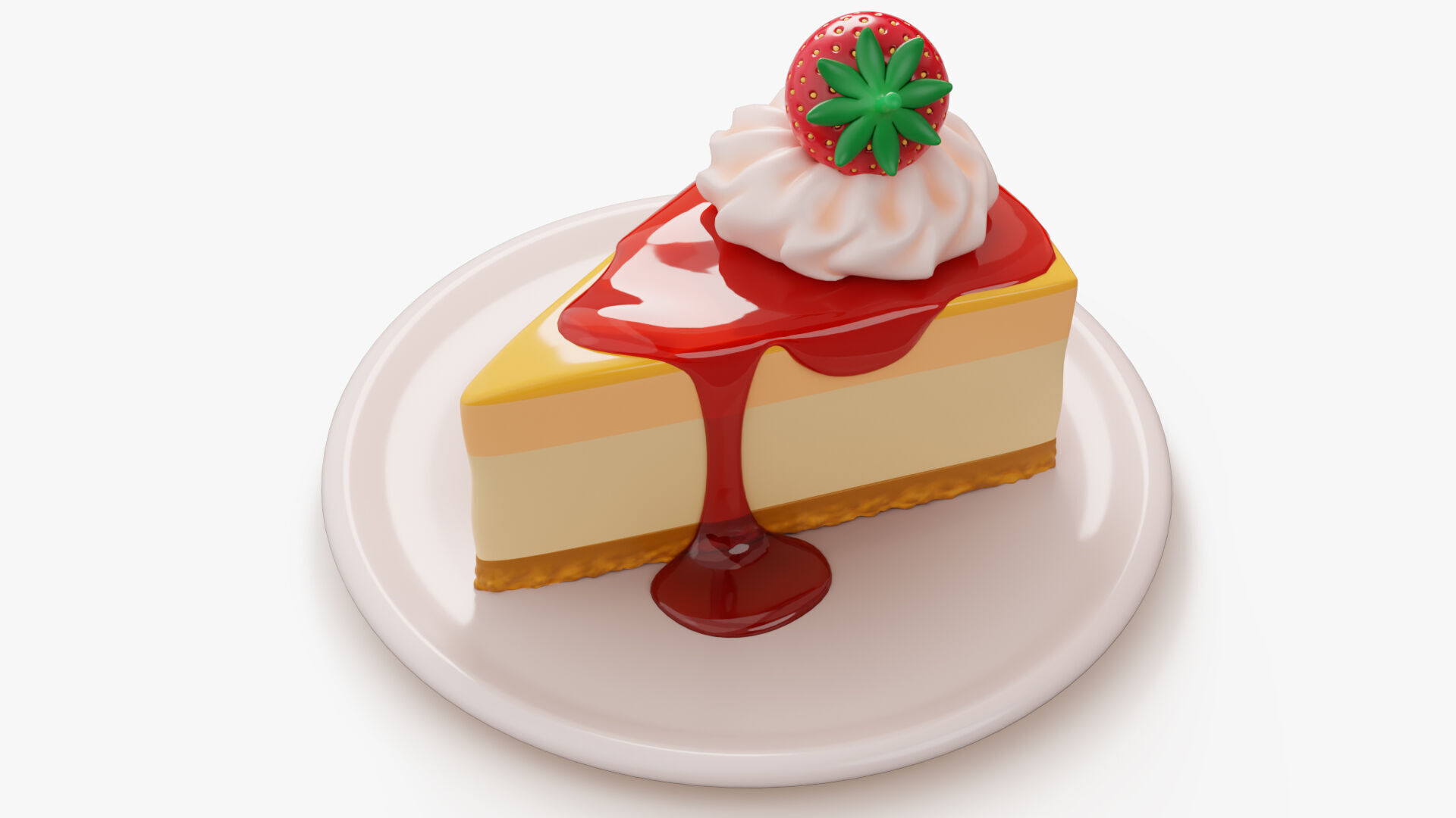 Strawberry Cheesecake Slice 3D model_5