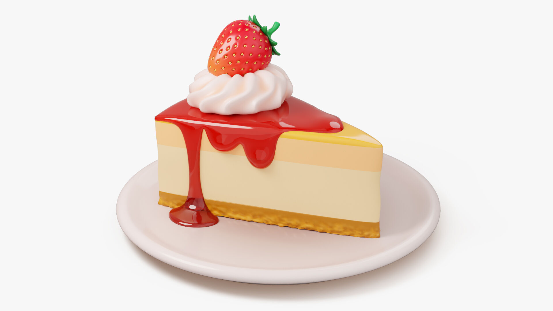 Strawberry Cheesecake Slice 3D model_2