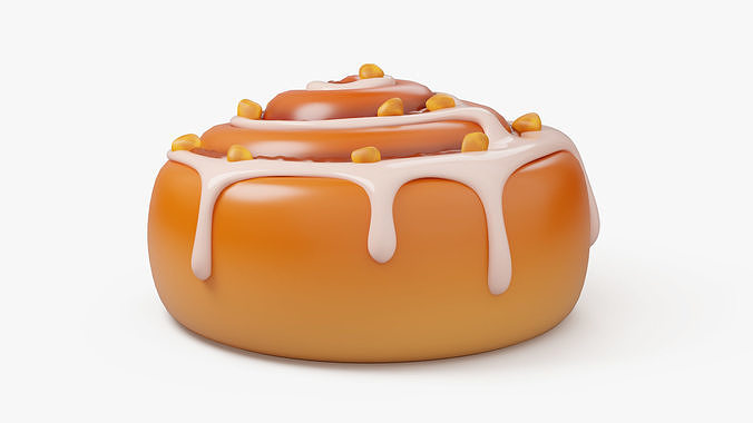 Cinnamon Roll with Icing and Nuts 3D model 3