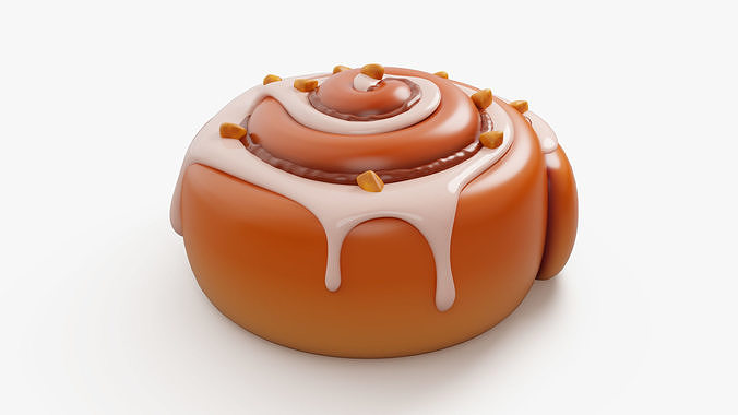 Cinnamon Roll with Icing and Nuts 3D model 5