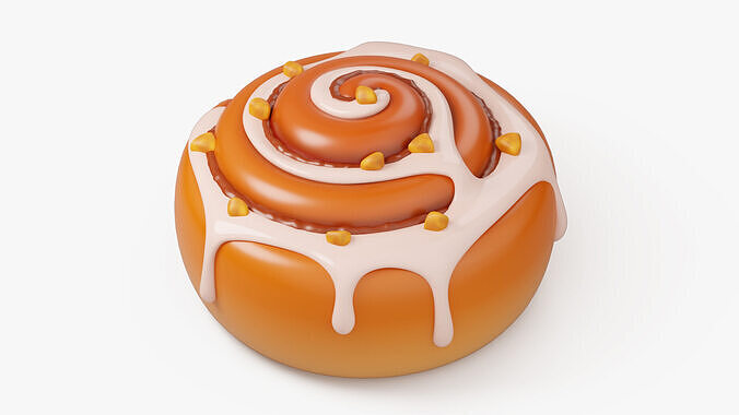 Cinnamon Roll with Icing and Nuts 3D model 2