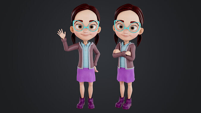Cartoon Girl Rigged Low-poly 3D model