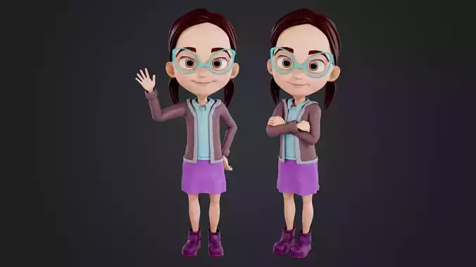 Cartoon Girl Rigged Low-poly 3D model