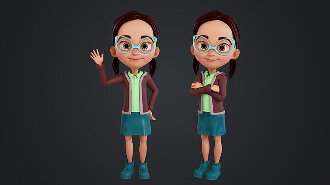 Cartoon Girl Rigged Low-poly 3D model