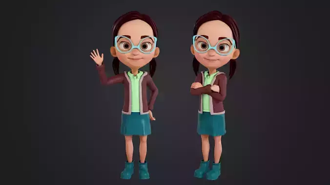 Cartoon Girl Rigged Low-poly 3D model
