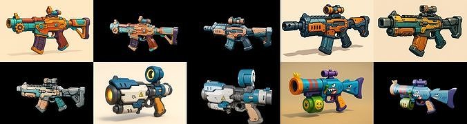 Weapon Rifle and Space Gun bundle 9 pack 100 glb Low-poly 3D model