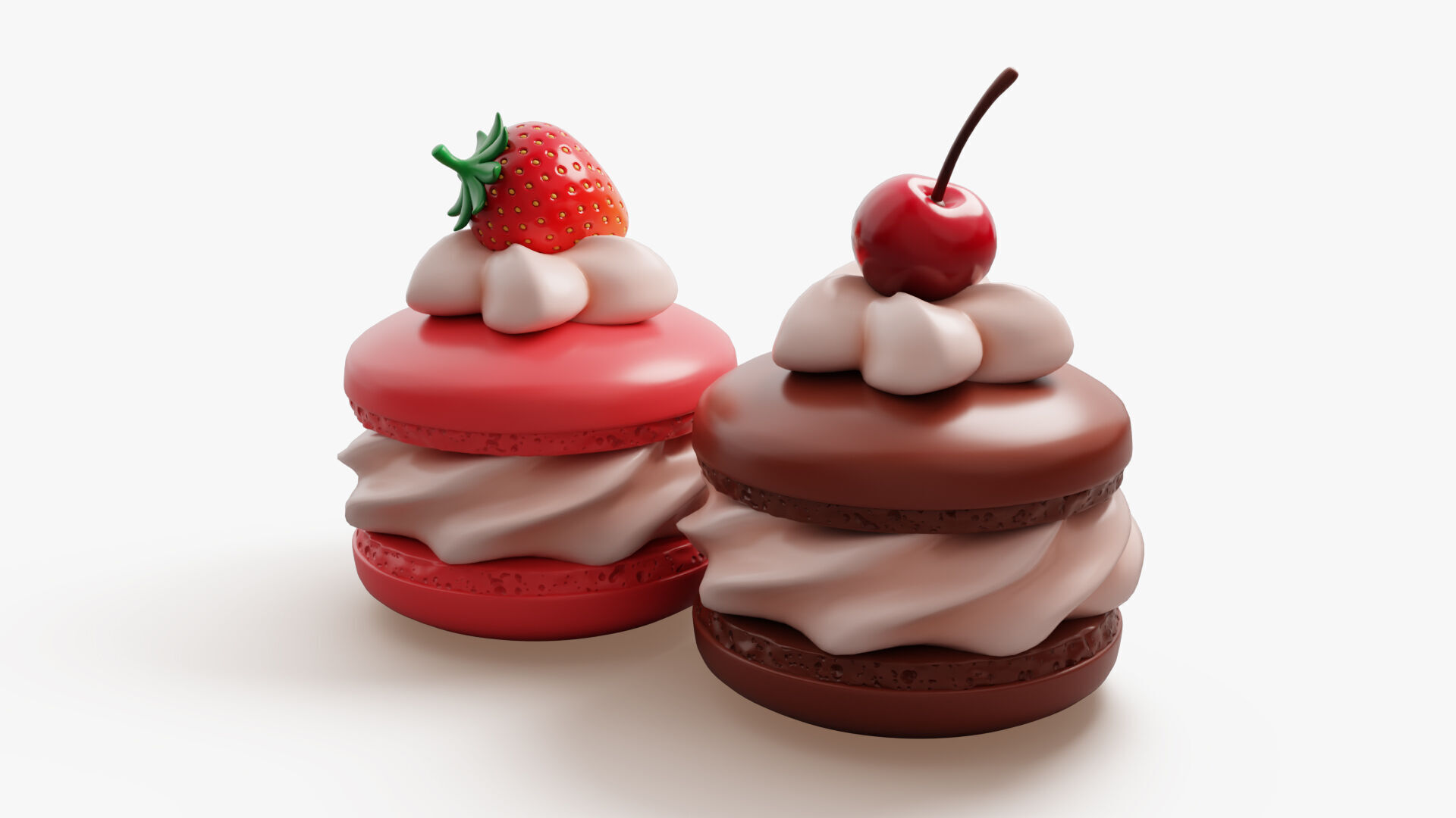 Cream Macarons with Berries 3D model_6