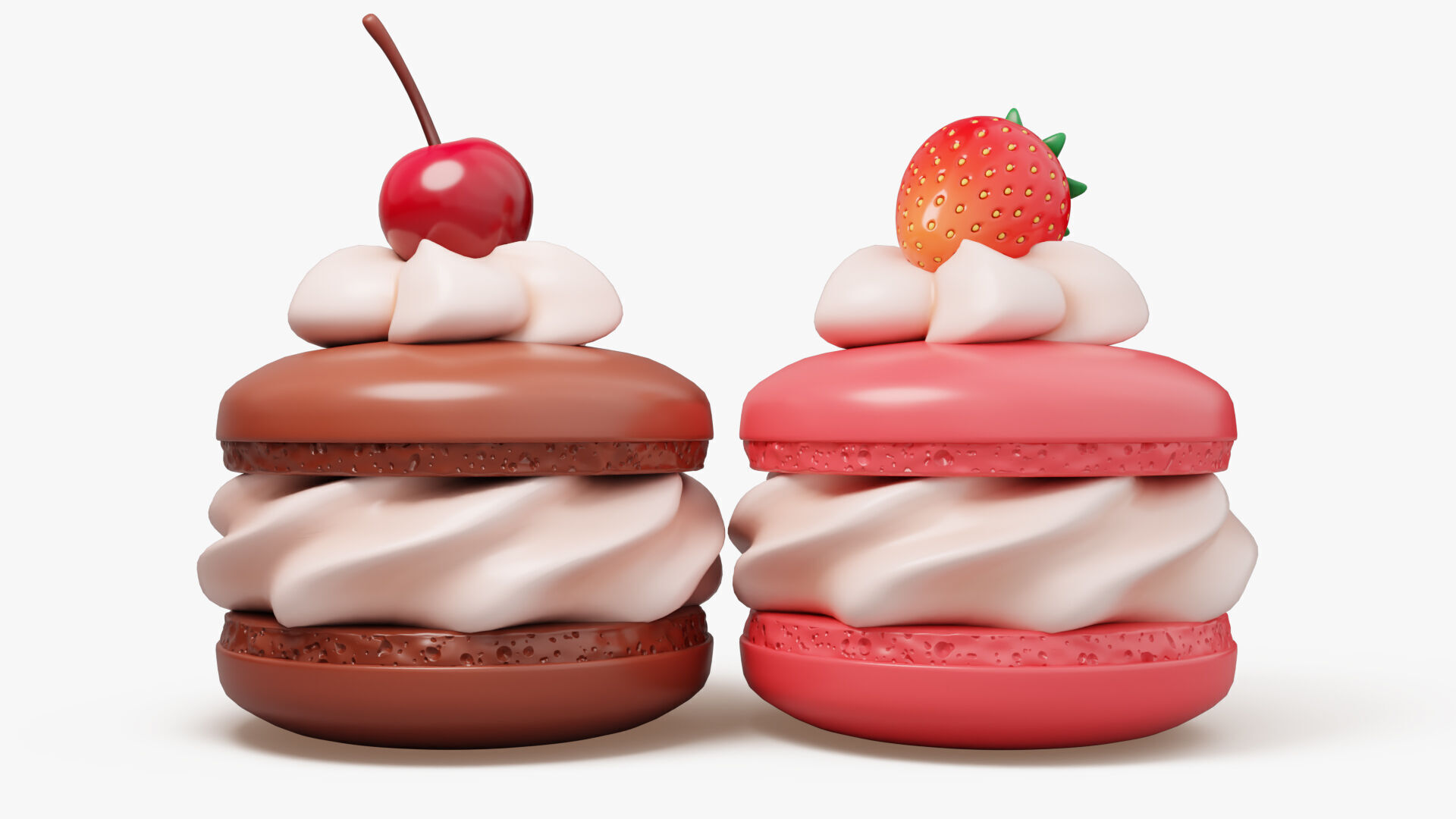 Cream Macarons with Berries 3D model_3