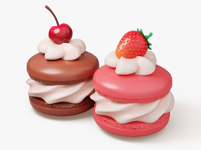 Cream Macarons with Berries 3D model