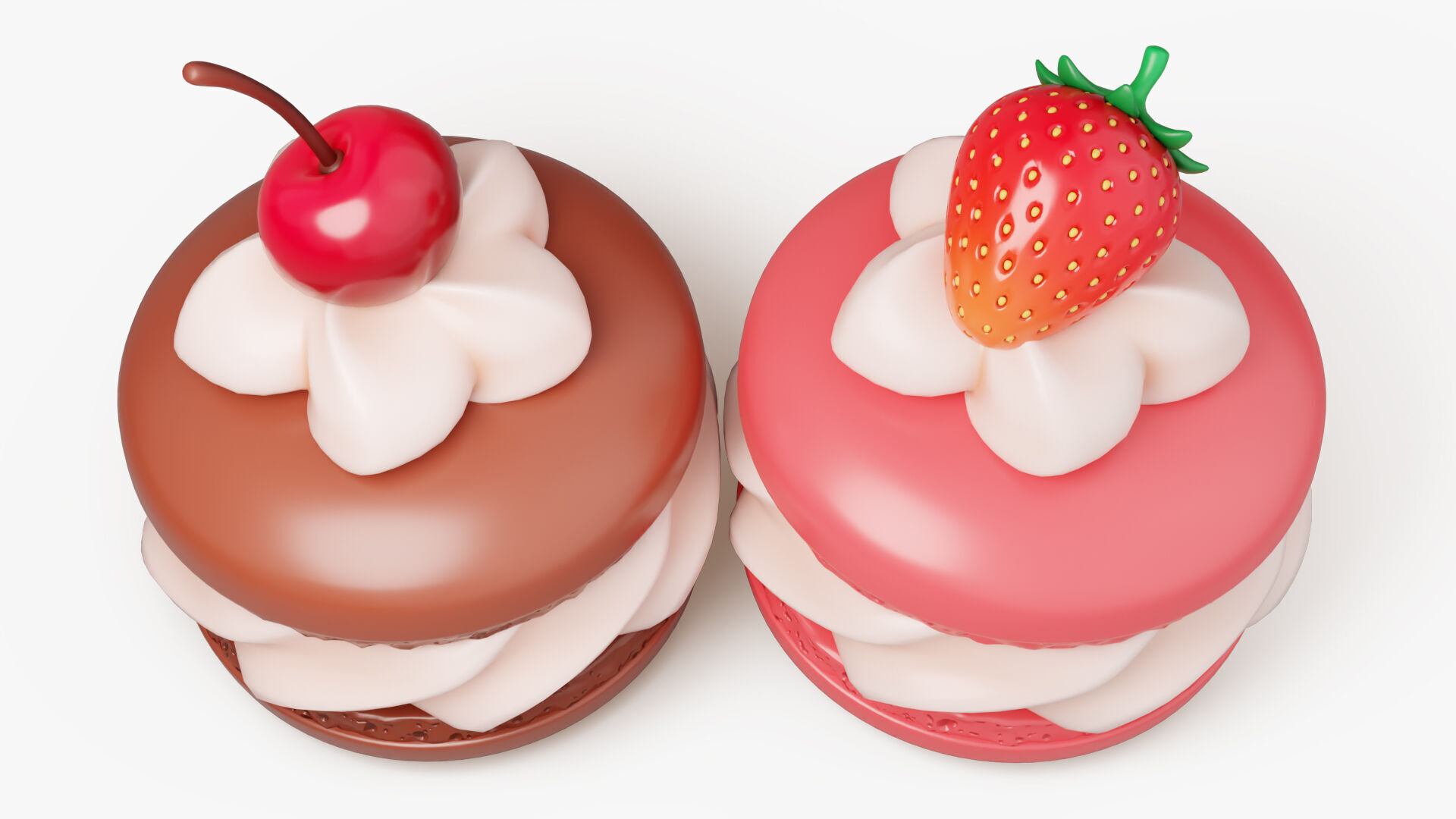 Cream Macarons with Berries 3D model_4