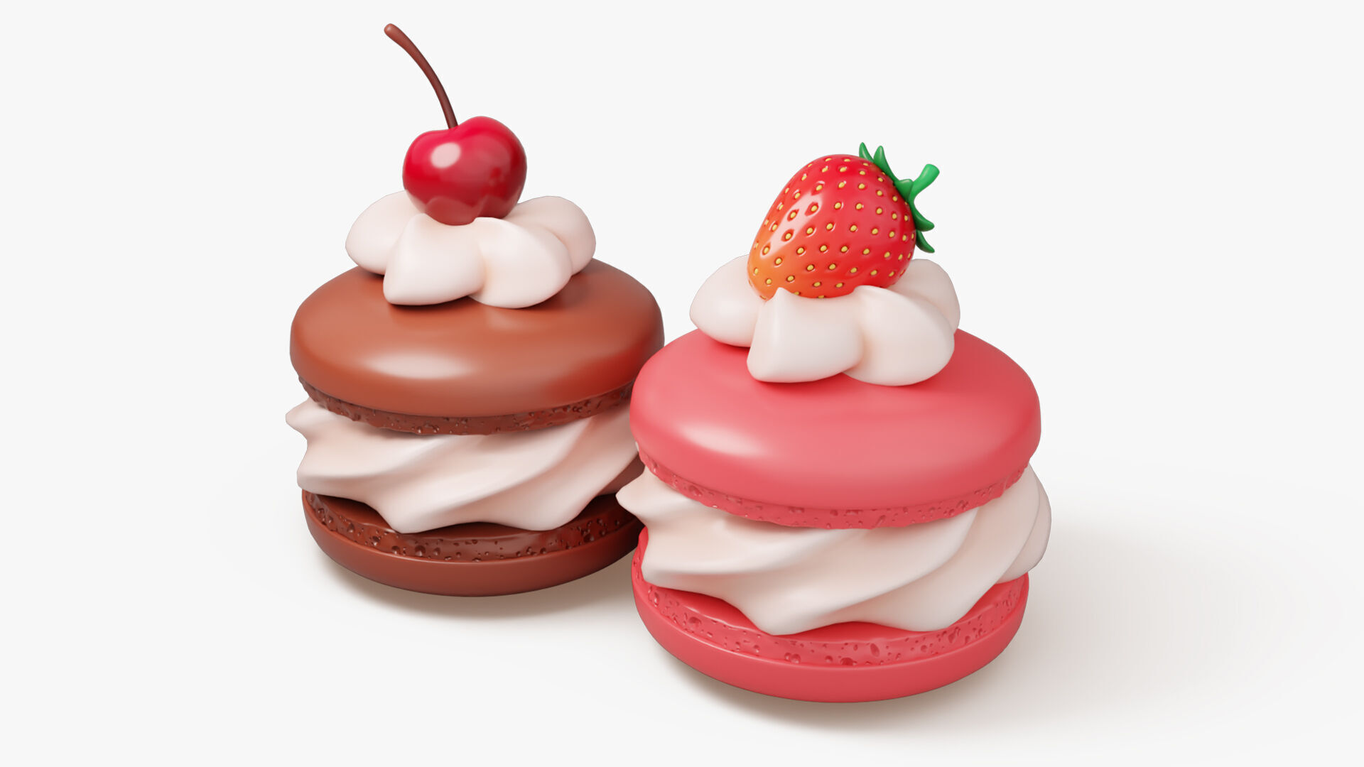 Cream Macarons with Berries 3D model_2