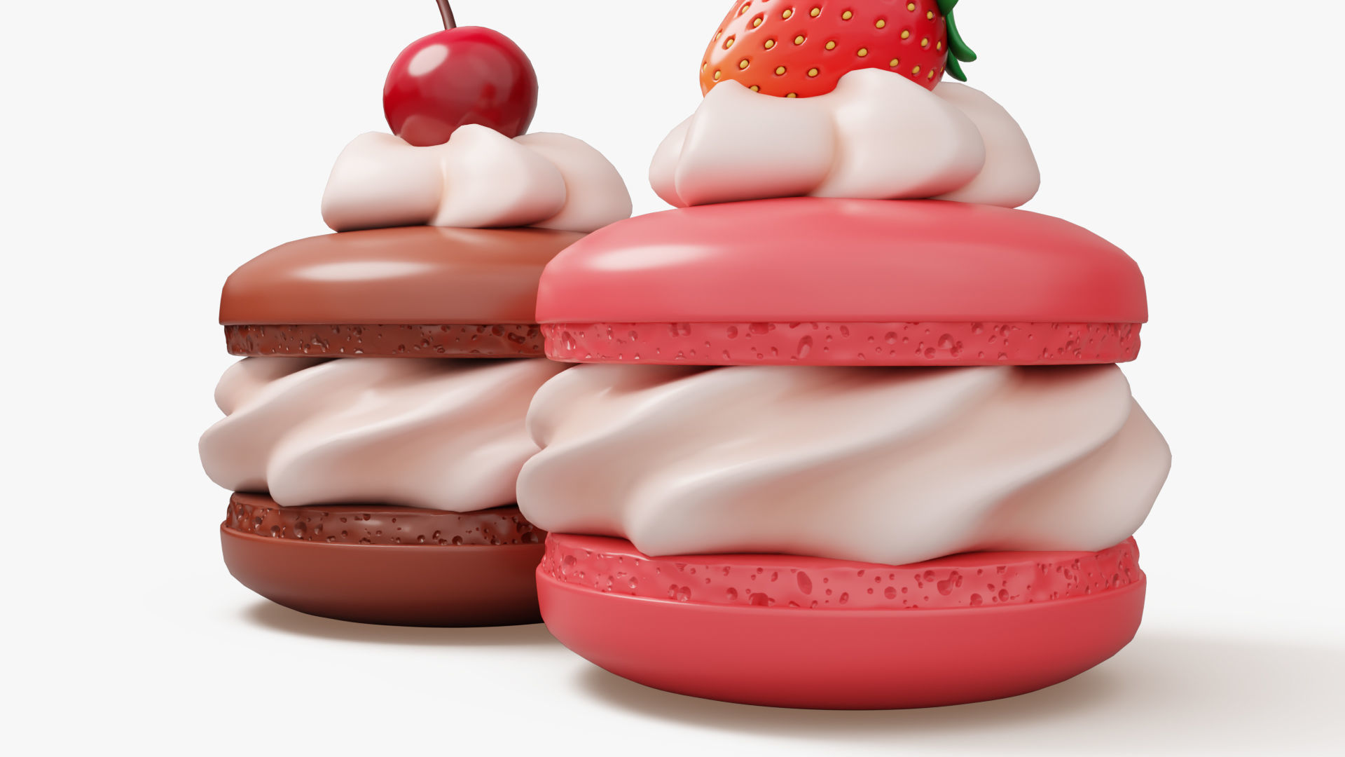 Cream Macarons with Berries 3D model_5