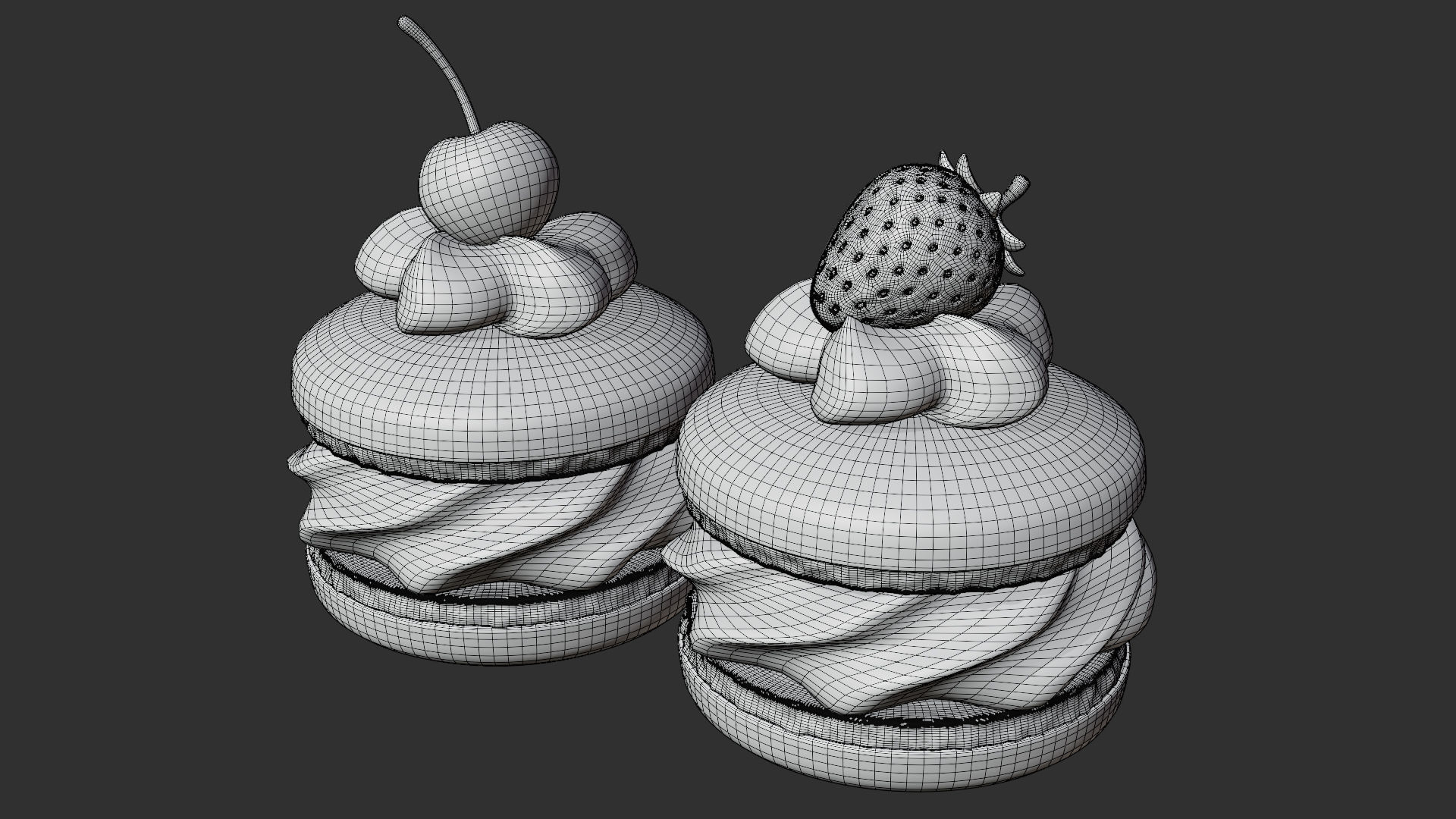 Cream Macarons with Berries 3D model_7