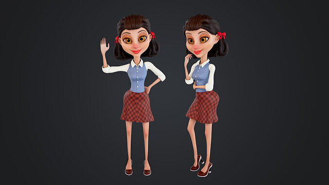 Cartoon Woman Rigged Low-poly 3D model