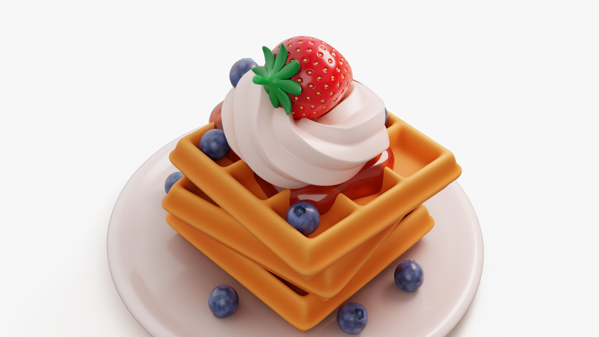 Waffle Stack with Berries 3D model_5