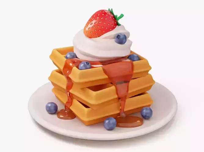 Waffle Stack with Berries 3D model